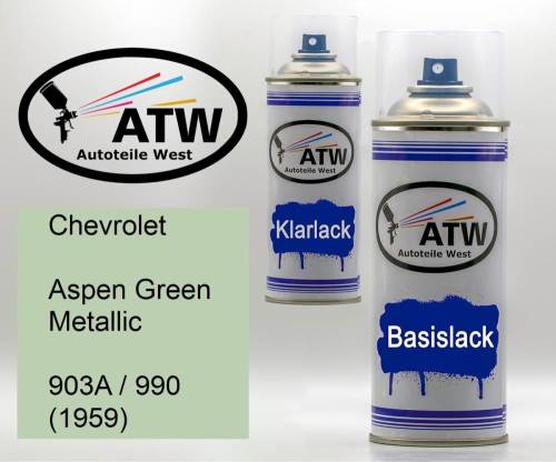 Chevrolet, Aspen Green Metallic, 903A / 990 (1959): 400ml Sprühdose + 400ml Klarlack - Set, von ATW Autoteile West.